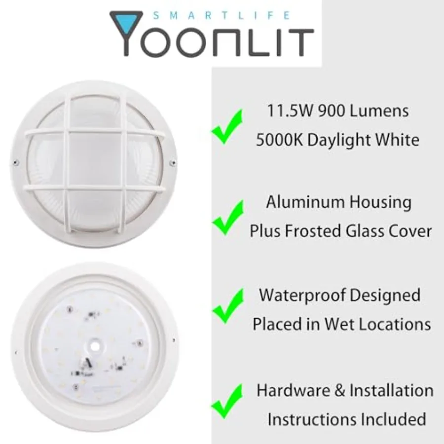 8.0 inch Outdoor Round LED Bulkhead Light Fixture, Wall or Ceiling Flush Mount Waterproof, for Porch, Basement, Hallway, Balcon