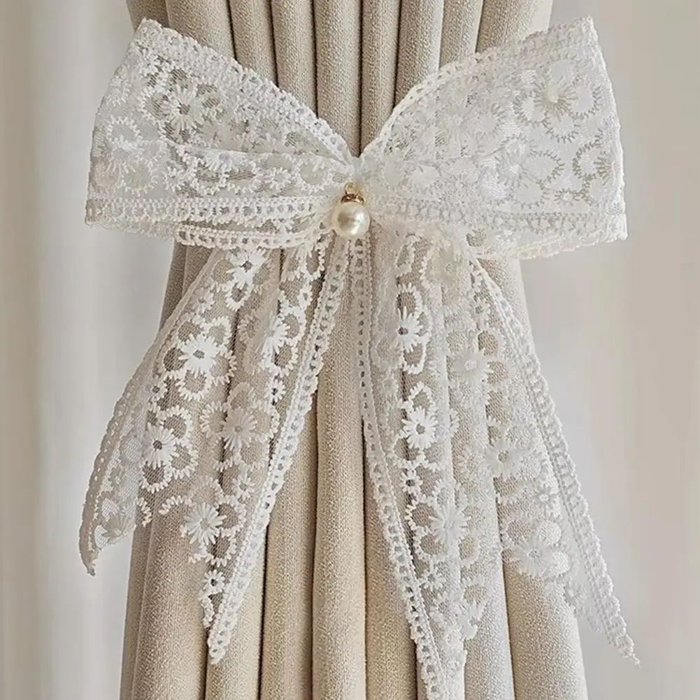 

Curtain Tieback Beautiful Bow Lace Holder Hook Buckle Clip Pretty Beige Tie Cords Polyester Decorative Home Accessorie