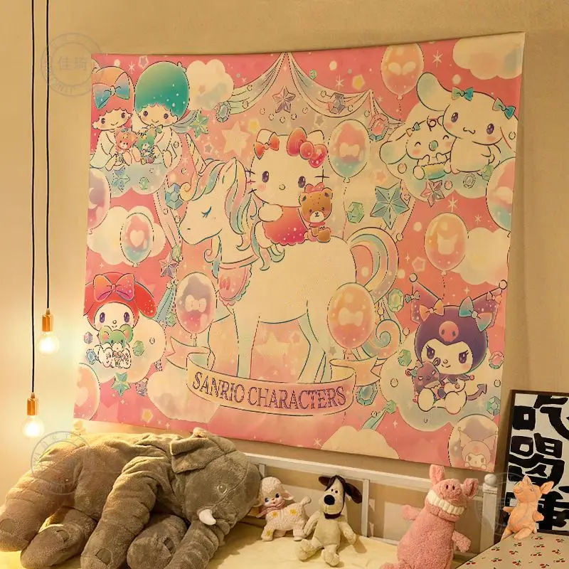 Sanrio Hallo Kitty Anime Kawaii Ins Wandbehang Stoff niedlichen Cartoon Hintergrund Schlafzimmer Wand dekoration Geschenke