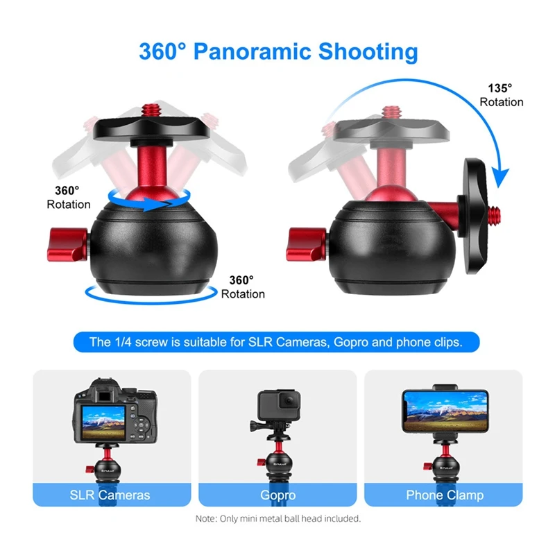 파노라마 금속 삼각대 볼 헤드 어댑터, DSLR 카메라용 거치대 마운트, 360 도, 1/4 인치