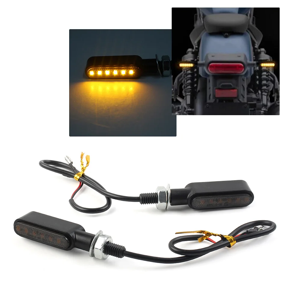 2 Pcs LED Motorcycle Mini Turn Signal Amber Light Running Blinker Smoke Universal For Cafe Racer Bobber Dirt  Street Bike