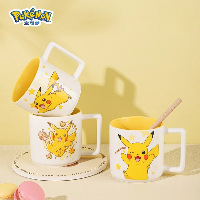 Taza de cerámica de Pikachu de dibujos animados de marca compartida de Pokémon, taza para beber creativa, periféricos de animé, regalo para niños