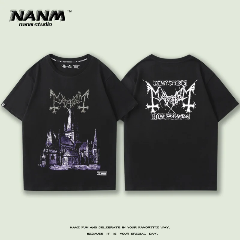 Mayhem Norwegian Metal Band Printed Men's T-Shirt Retro Cotton Printed Men's and Women's Casual Fashion Sports Short Sleeves