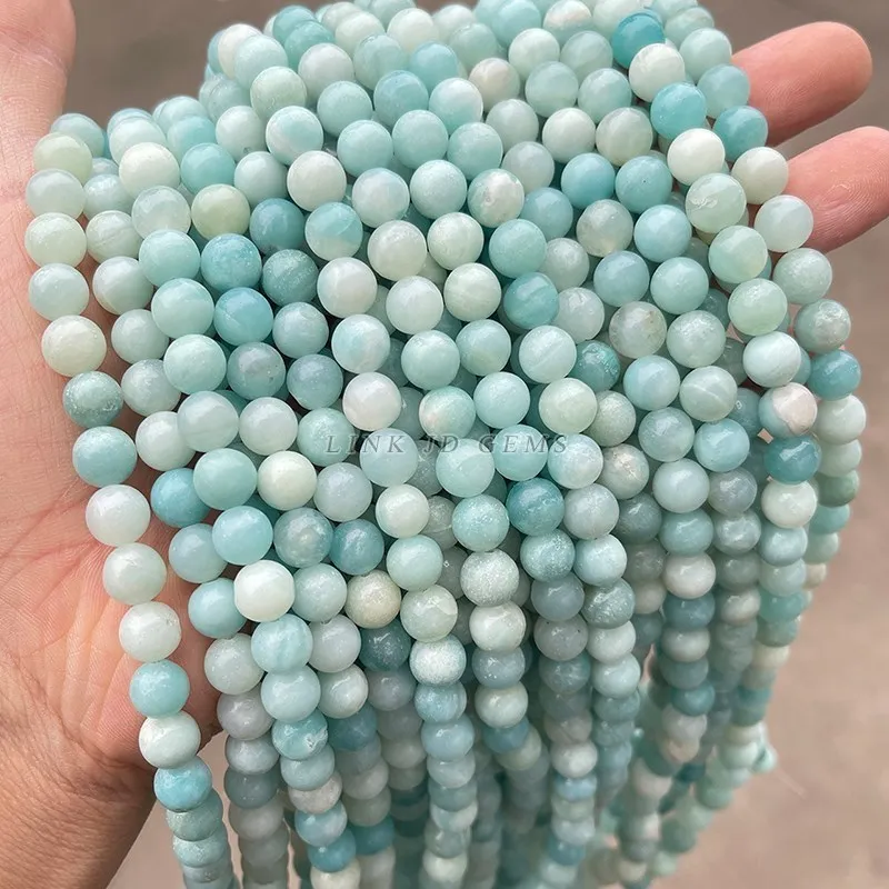 5A Đá Amazonite Thiên Nhiên Hạt Tròn Rời Hạt Trang Sức Làm 4 6 8 10 12Mm Perles Đá Quý Rời hạt Tự Làm Vòng Tay Vòng Cổ