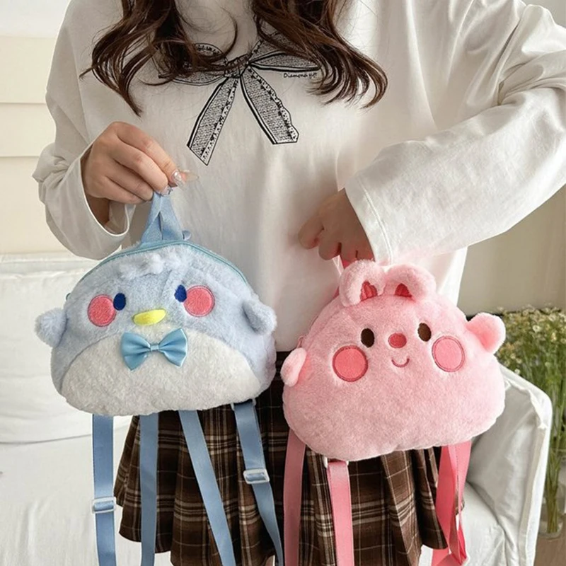 Cartoon New Bunny Dinosaur Penguin Cat Plush Girl Shoulder Bag 2024 Cute Animal Plush Doll Backpack Children Birthday Gifts