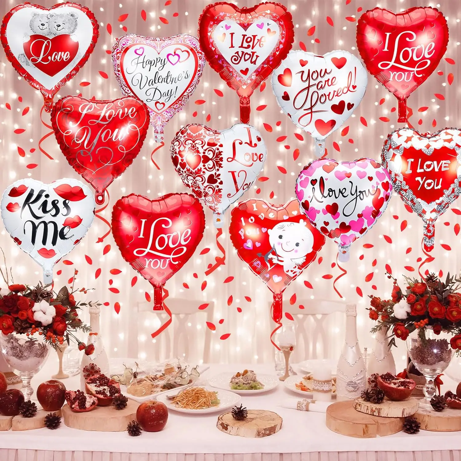 10/30/50pcs Valentine's Day Heart Print Foil Balloon Mixed Set Proposal Wedding Birthday Anniversary Bridal Shower Party Props