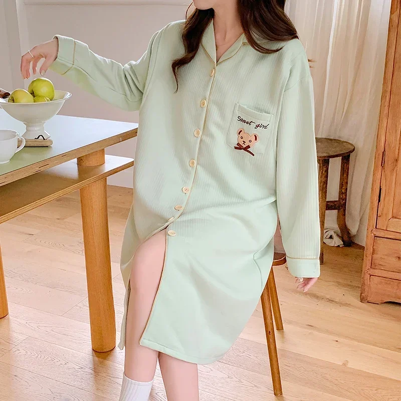 Autumn Winter Cotton padded Maternity Nursing Night Dress Loose Breastfeeding Sleepwear For Pregnant Women Pregnancy Home Wear