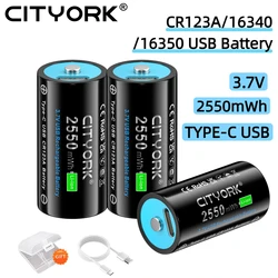 Batería recargable de iones de litio, 3,7 V, CR123A, 2550mWh, 16340 16350 capacidad para linterna LED, RCR123, Cable USB tipo c