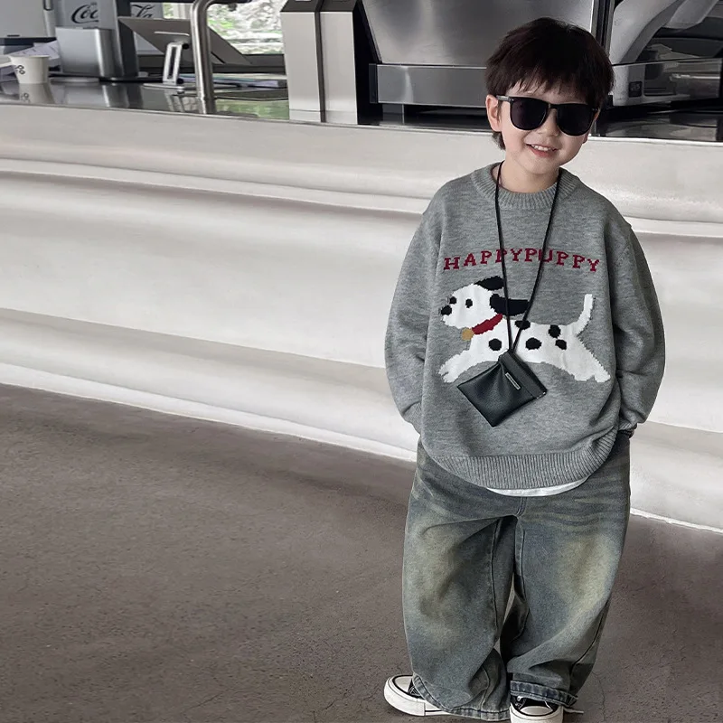 

Children Clothing Kids Fashion Cartoon Pattern Knitwear 2024 New Autumn Winter Boys Casual Playful Cute All Match Sweater