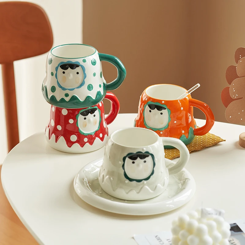 

Ceramic Couple Cups Ins Popular Europe Cute Style Cartoon Under Glazed Home Mugs 2 Cup Set 450ML Breakfast Coffee Milk Drinkware