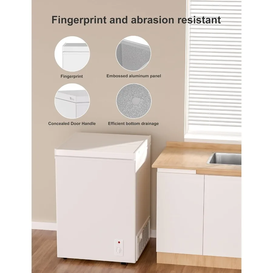 Ultra Quiet Deep Freezer 5.0 Cu Ft Compact Chest Freezer with Fast Freeze Performance Low Power Consumption in Silver