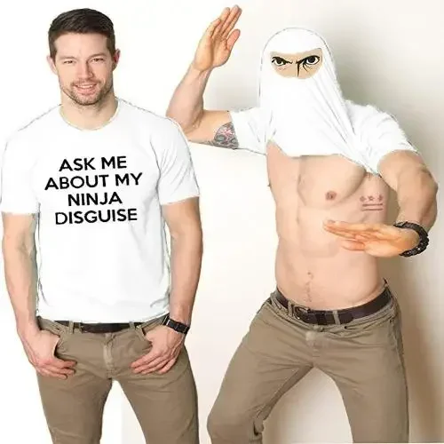 Ask Me about My Ninja Disguise Flip T Shirt Funny Costume Men\'s Humor Gift Women Top Tee High Quality Cotton