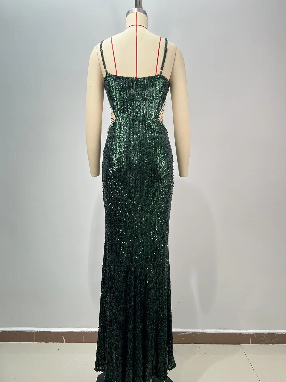 High Quality Fashion Dark Green Diamond Sequined Mesh Patchwork Floor Length Prom Evening Luxury Dress 2026 for Wedding Guest