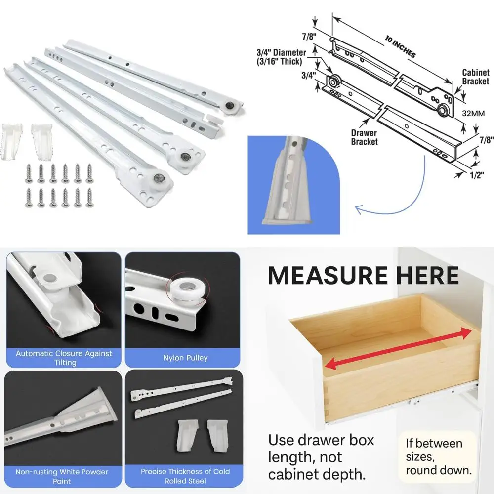شرائح خزانة بإطار للوجه بدون إطار، 30 عبوة، طراز أوروبي 10 بوصة، سعة 75 رطل، فولاذ ملفوف على البارد، مطلي بالمسحوق لـ Durab