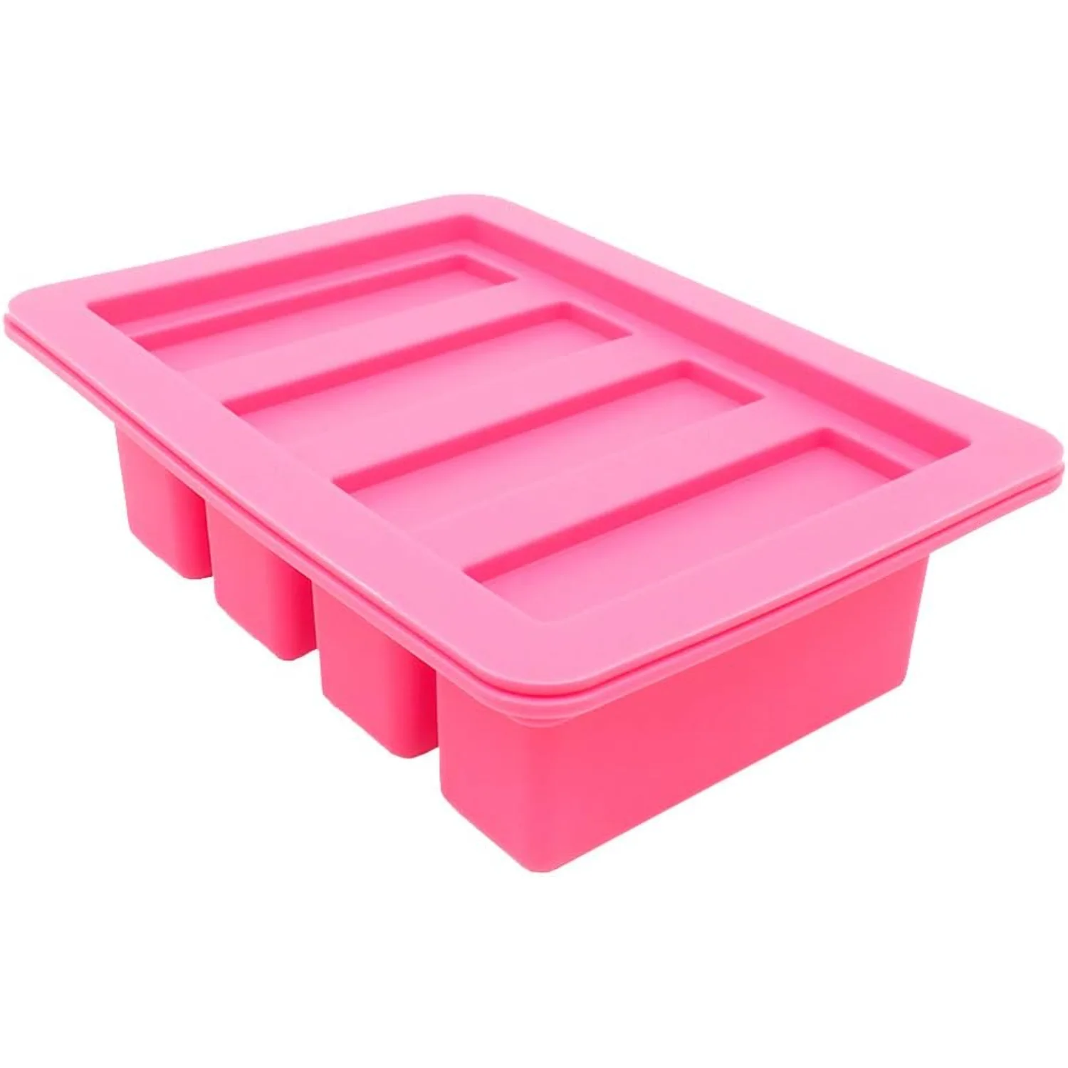 1 Red Silicone Butter Mold Tray with Lid  Jar Large 4 Cavities Rectangle Container for Butter Pudding Soap Chocolate Cheesecake 