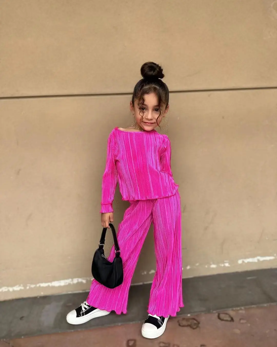 Girls' Suit 2026 Spring/summer New Children's Wear Girl Baby Solid Color Hanging Loose Smooth Pleated Casual Two Piece Set