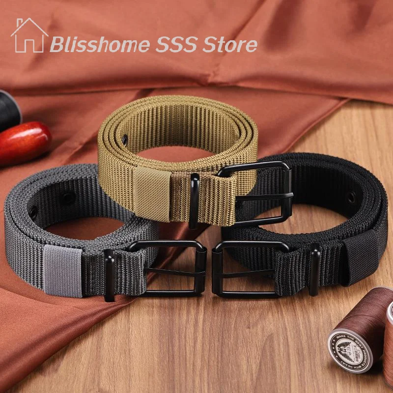 【S】Men's Belt Porous Canvas Pin Buckle Leather Outdoor Sports Women's Trendy Eyelet With Jeans For Men Women high quality