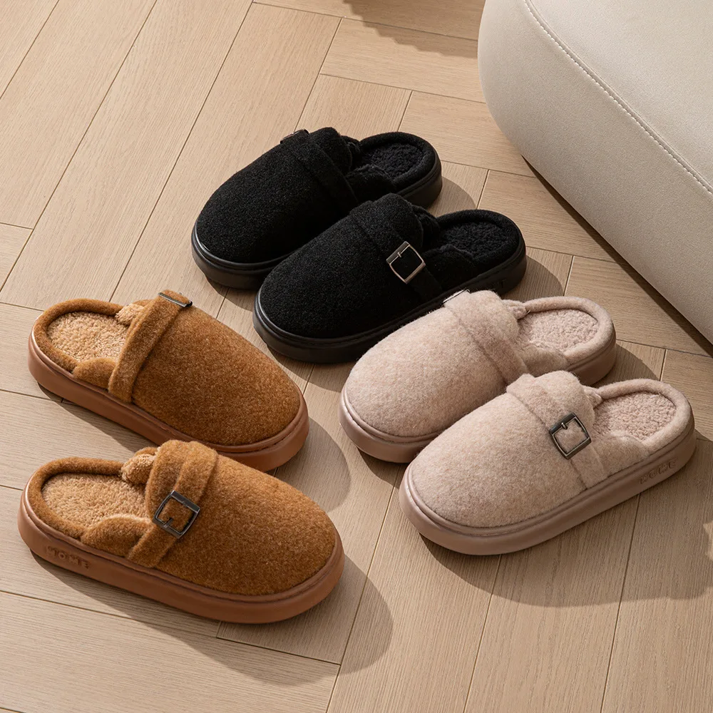 Winter Slippers Women Indoor Warmth Outdoor Anti Slip Thick Sole Comfortable Couples Bedroom Exquisite Breathable Home Shoes