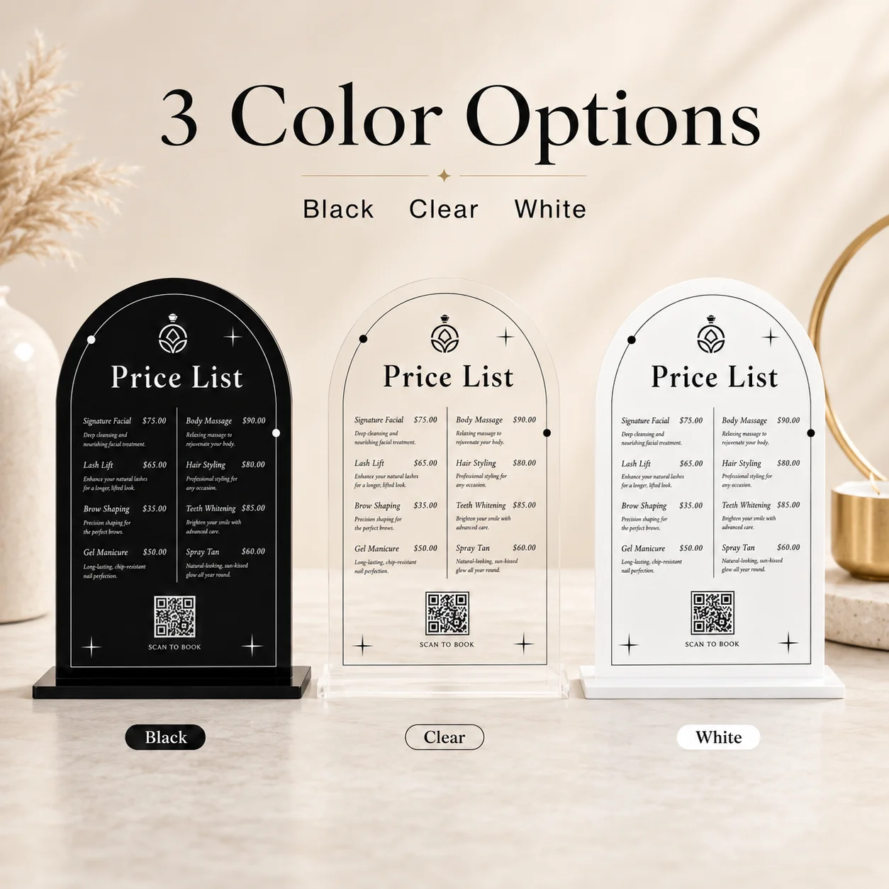 Personalized Arched Acrylic Price List Customizable Logo QR Code Text Plaque For Salon Beauty Nail Hair Studio Business Display