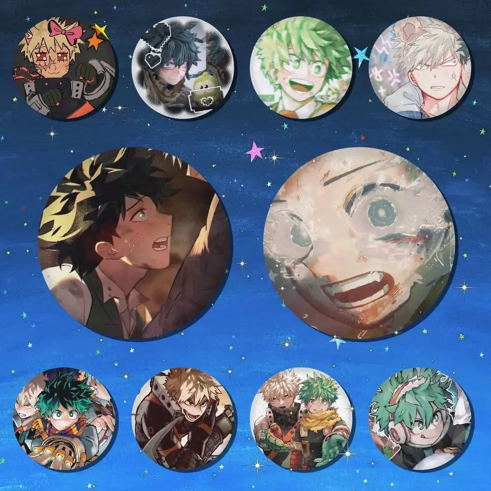 A-Midoriya Izuku Bakugou Katsuki Round Snap-in Brooches Rock Band Lapel Pins Badges Fan Collection Accessories Jewelry