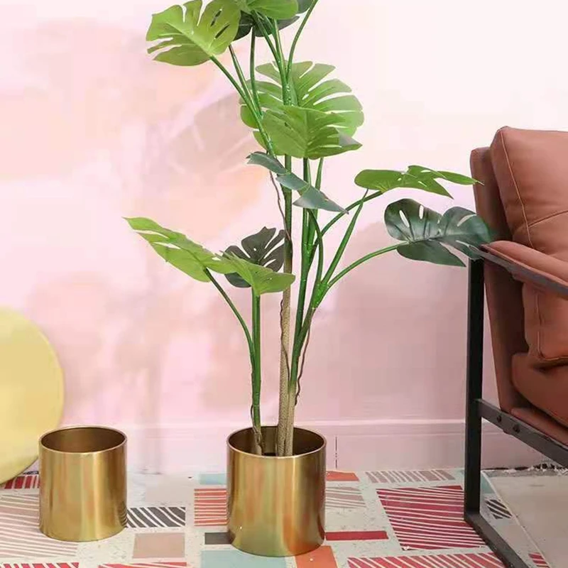 3 Pcs Nordic Golden Flower Pot Indoor Light Luxury Wrought Iron Flower Pot Holder Gold Floor-Standing Home Living Room