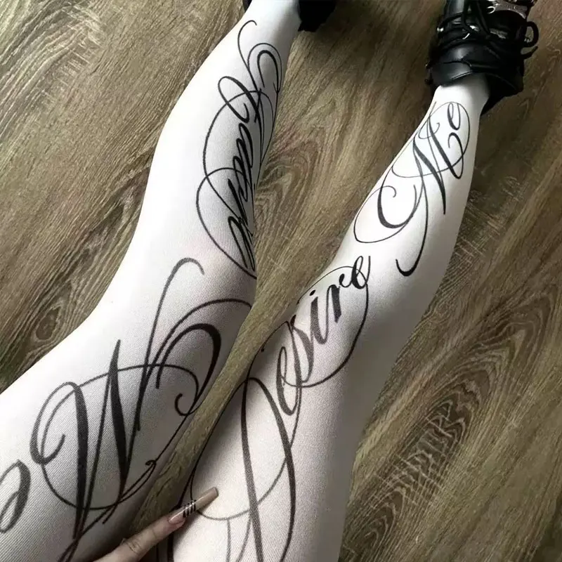 

Готические чулки с буквенным принтом Y2K, колготки, ажурные леггинсы, модные уличные колготки