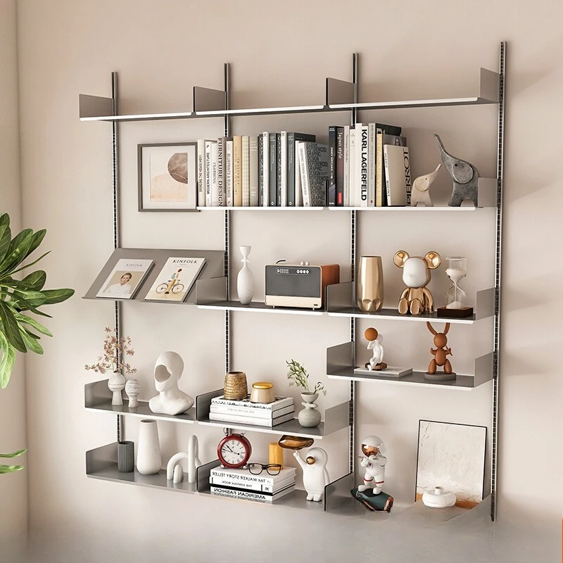 

Stainless steel laminate wall-mounted bookshelf, living room wall display shelf, free combination adjustment track wall shelf