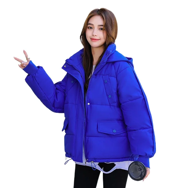 Parkas com capuz quente e espesso para mulheres, roupas de algodão, jaqueta solta, azul e verde, inverno, novo, 2023