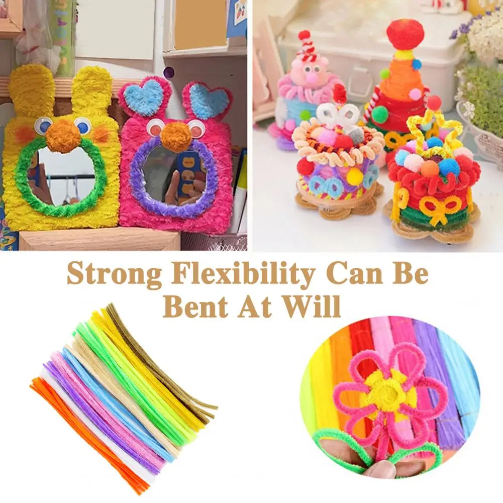 100Pcs Kids Pipe Cleaners Set Fuzzy DIY Art Craft Flexible Craft DIY Pipe Cleaners Children Chenille Stems Educational Toys Gift