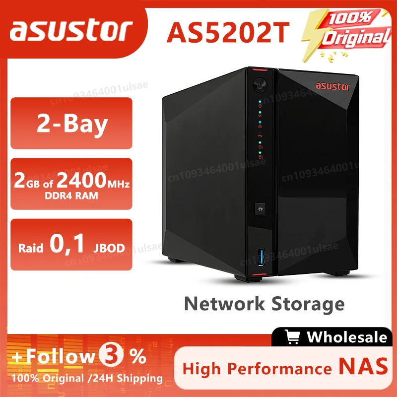 Asustor AS5202T Корпус с 2 отсеками NAS HDD/SSD 2 ГГц Intel Celeron J4005 Двухъядерный процессор 2 ГБ для памяти DDR4 RAM