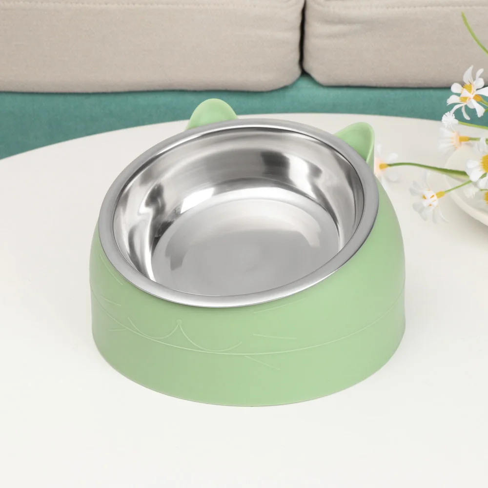 Pet Dog Feeding Bowl Stainless Steel Protect Cervical Anti-slip Durable Food Single Dish Drinking Tray Feeder for Dogs Cat Bowls