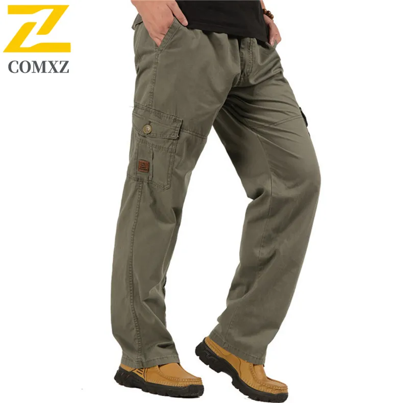 

2025 Autumn Men's Cargo Pants Retro Straight Leg Cotton Pocket Wide Leg Trouser Male Outdoor Camping Fishing Casual Work Wear