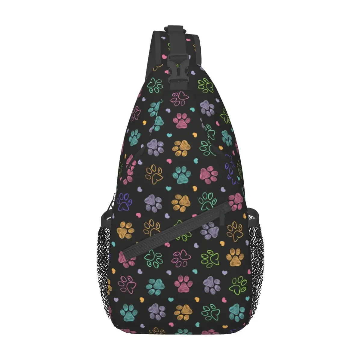 Mochila cruzada colorida con estampado de garabatos para el pecho, bolso de hombro para perro y gato, mochila de día para senderismo y ciclismo al aire libre