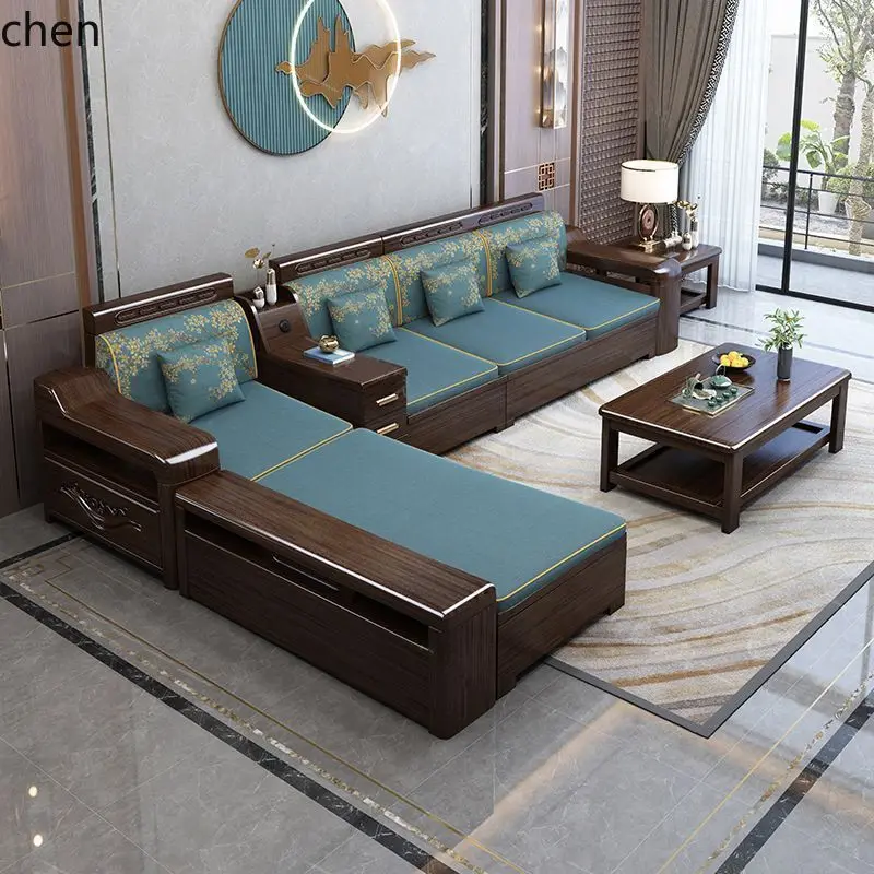 ZML Ebony Wood Sofa Living Room Sofa Set Dual-use with Storage