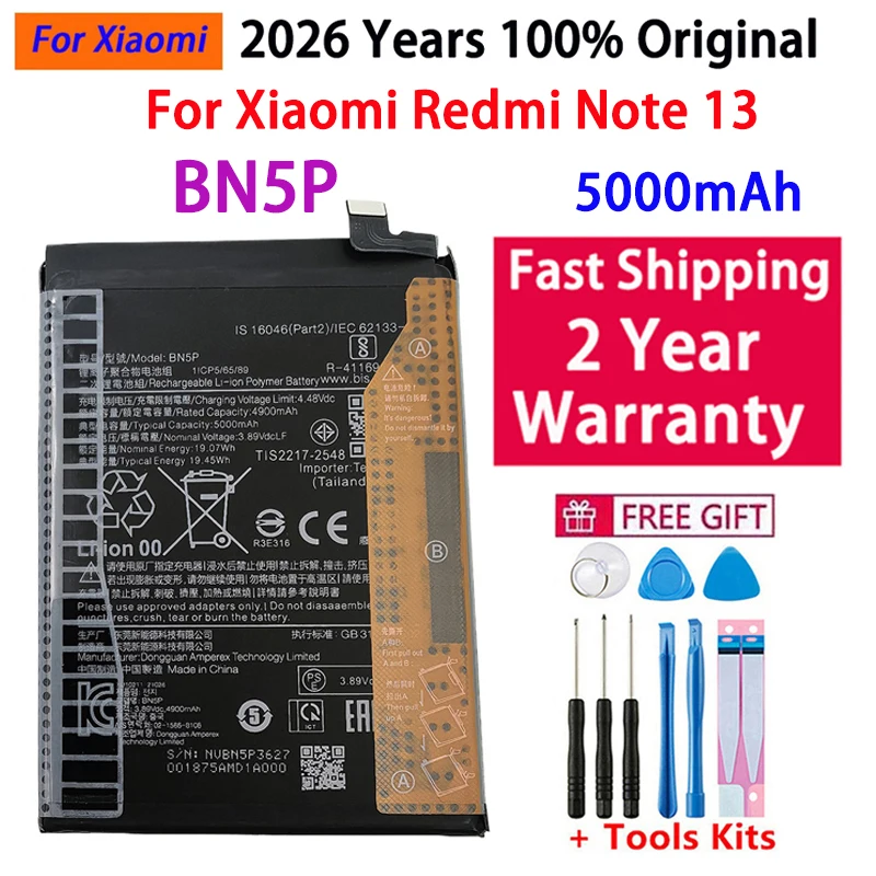 100% Oryginalna bateria 5000mAh BN5P do Xiaomi Redmi Note 13, baterie zamienne, szybka wysyłka — zdjęcie produktu 6