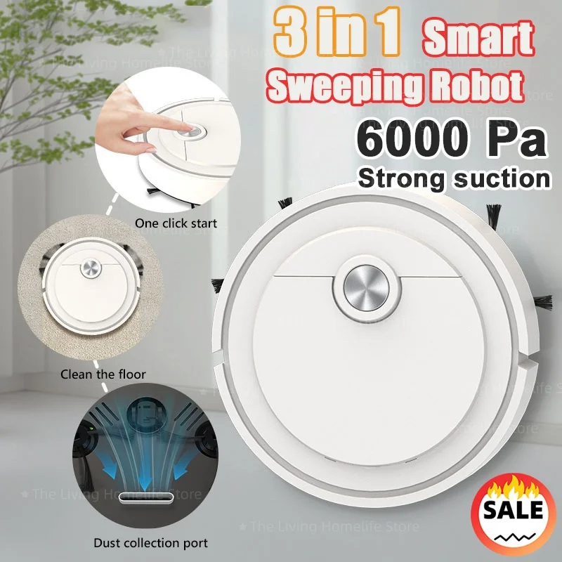 

Smart Sweeping Robot 3-in-1 Smart Cleaner Household Rechargeable Fully Automatic Vacuum Cleaner 6000Pa Suction Pet Hair 2025 New