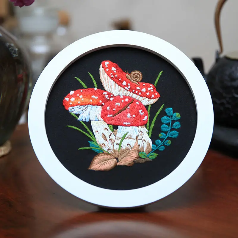 

Embroidery Starter Kit with Hoop and Tools Mushroom Cross Stitch Set for Beginners DIY Adult Kids