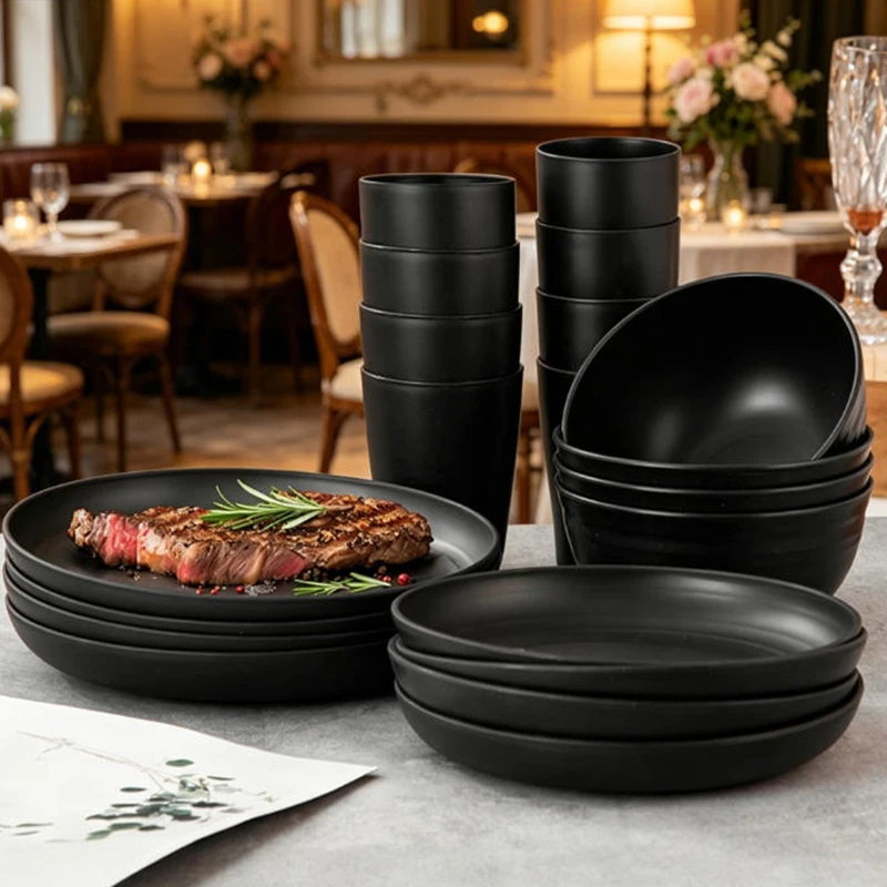 32-Piece Set of PP Plates, Bowls, Cups, Knives, Forks and Spoons Household Tableware Set, Dishwasher Safe.