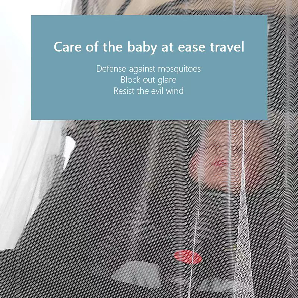 Kinderwagen 360 ° Vollflächiges Moskitonetz für Kinderwagen; universelles, dichtes Moskitonetz für Kinderwagen; tragbares, insektenabweisendes und lichtundurchlässiges, großes Moskitonetz zum Schutz vor Insekten. – Detail 2