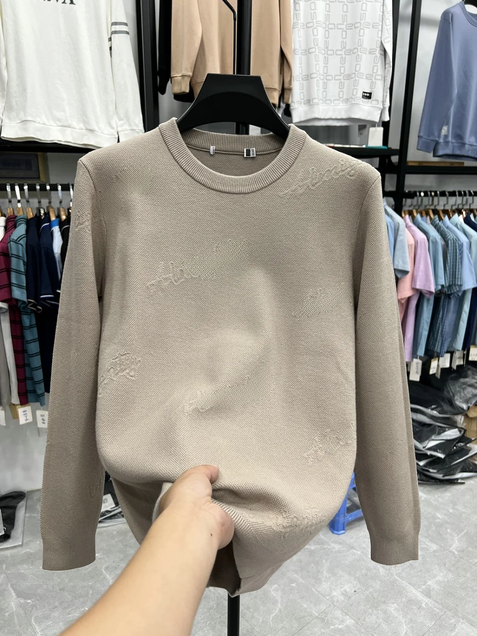 

Мужской вязаный свитер с круглым вырезом, однотонный, с вышивкой в виде цветов, прямой крой, осенний, теплый, повседневный...