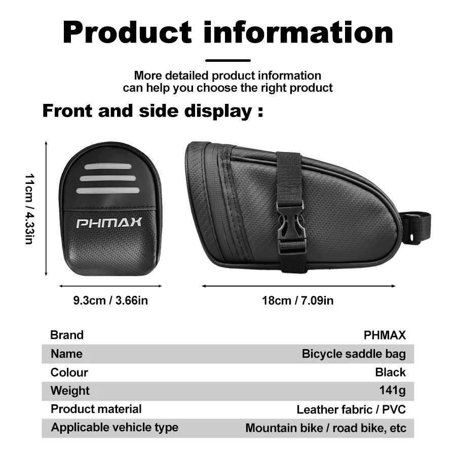 PHMAX Bicycle Saddle Bag MTB Road Bike Saddle Bags Waterproof Mountain Quick Release Tail Bag Tool Equipment Accessories
