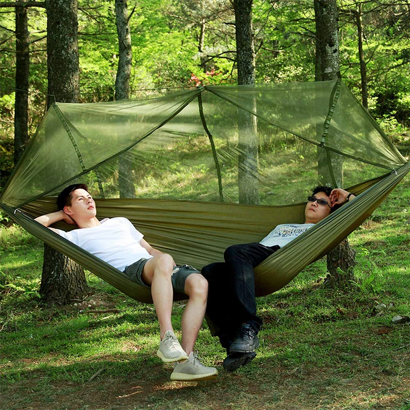 Portable Outdoor Army Green Net Hammock Anti-mosquito Hamac Parachute Hamak Swing Bed Hammock Suitable For 2 People Camping Park