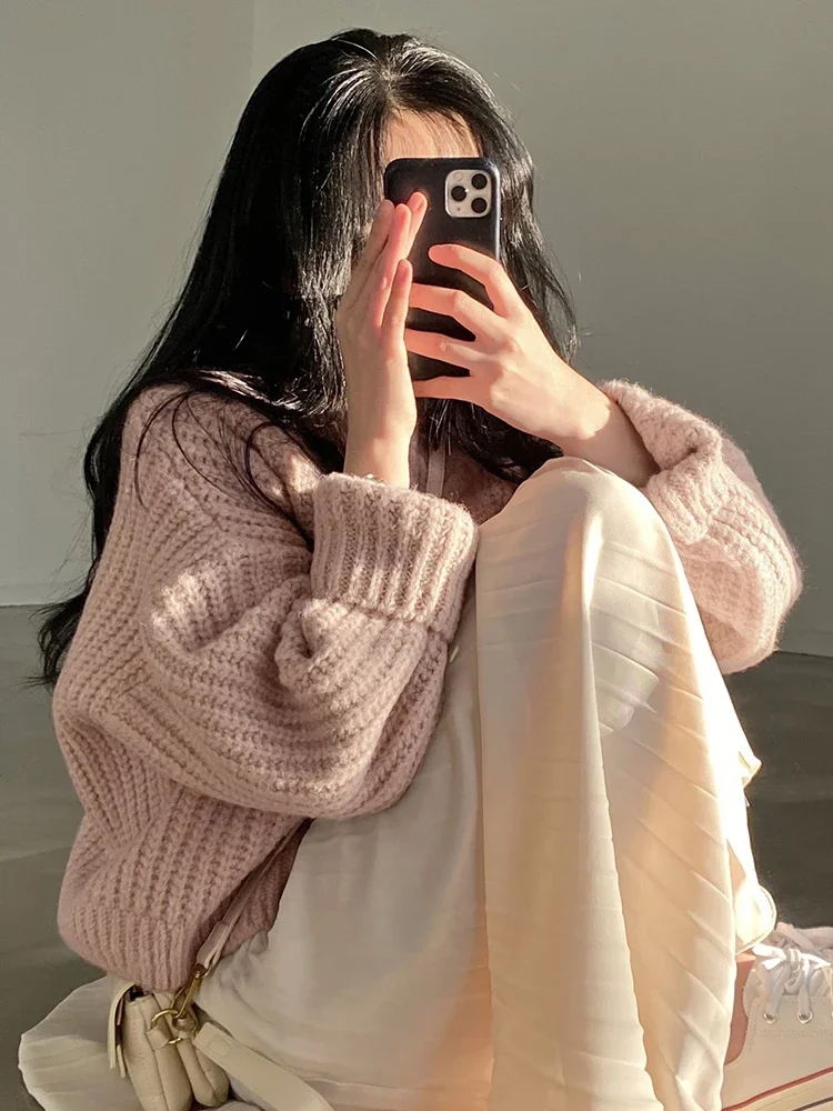 Knitted Sweater Korean Thick Women Cardigan Autumn Winter chic Loose Long Sleeve Tops Simple Solid sweater jacket for Female