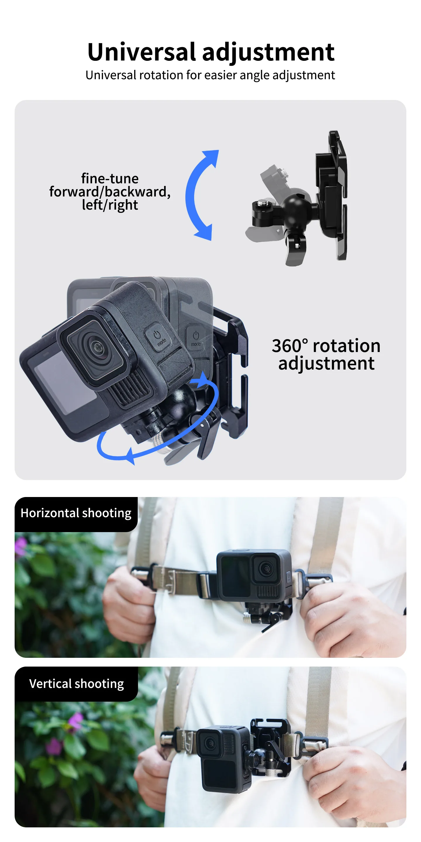 Taktische Weste MOLLE Kamerahalterung für Outdoor POV Aluminium-Basis 360° Kugelkopf Stativadapter für GoPro 13 DJI OSMO Pocket 4 – Detail 11