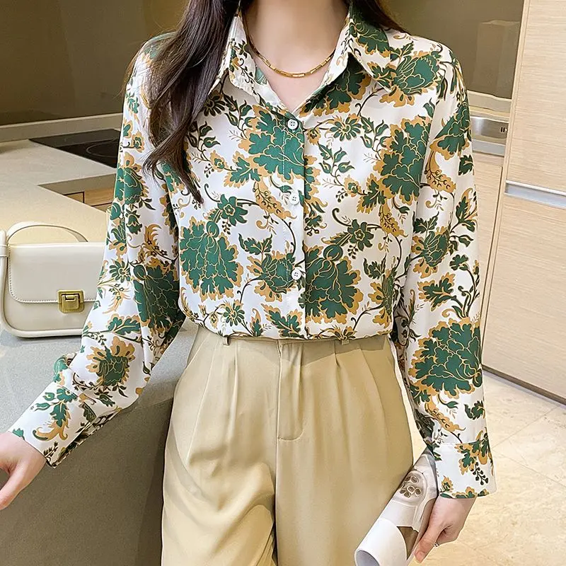 Spring Autumn New Fashion Printing Turn-down Collar Long Sleeve Women\'s Clothing Blouses French Style Simplicity Trend Shirts