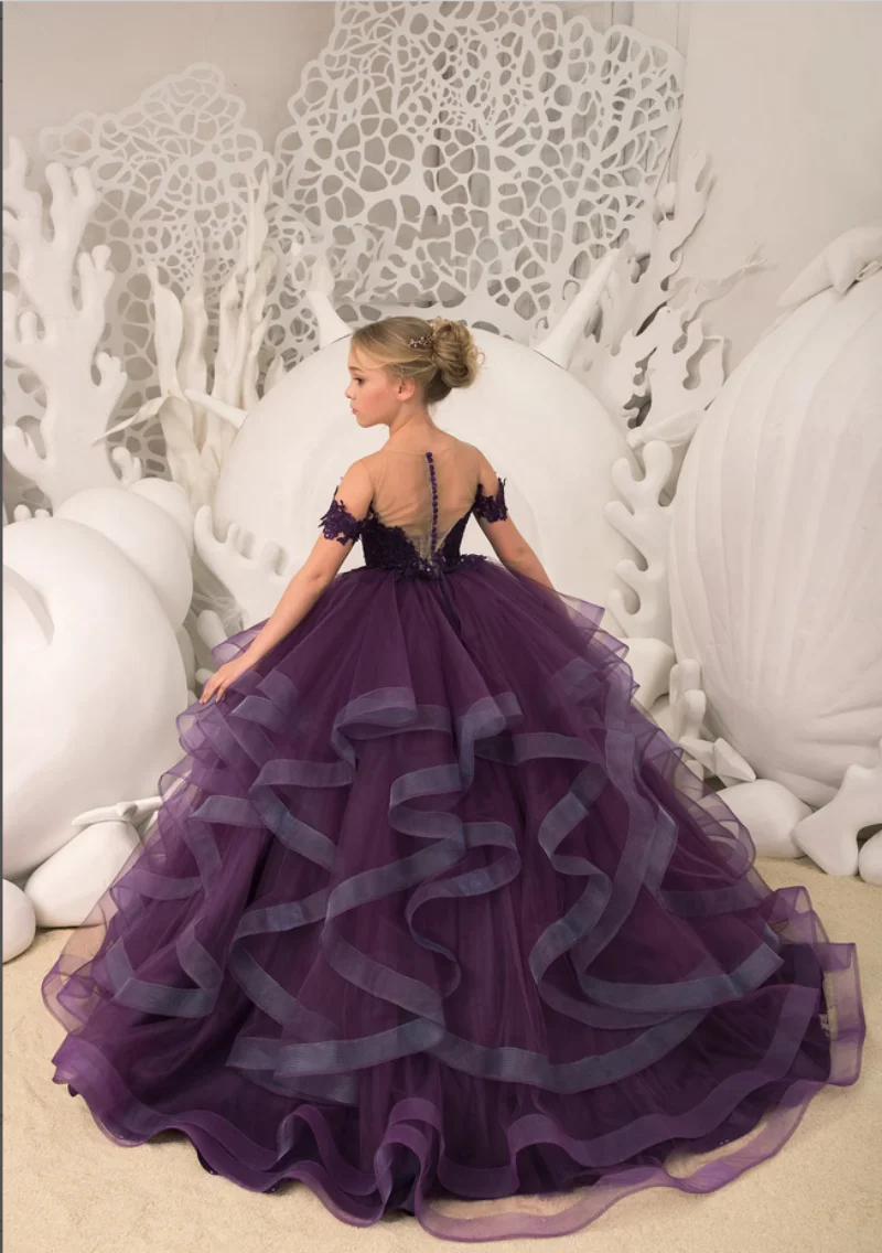 Robes de demoiselle d'honneur pour enfants, appliques en tulle longues, robe de soirée d'anniversaire et de mariage, robe de Rhformelle, robe de princesse Off Initiated, Sweet 16