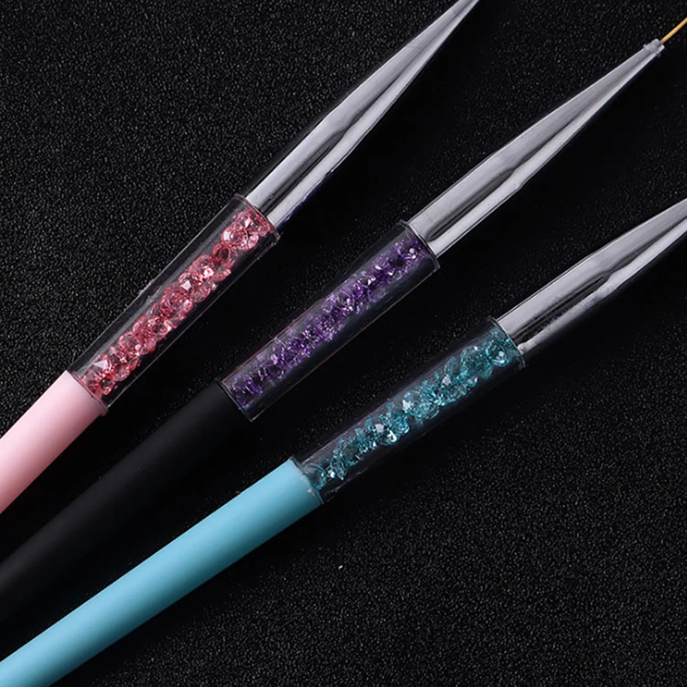 

3pcs Nail Art Pen Set Fine Detailing Brush For Lines Flowers Patterns Thin Tip Diy Manicure Tools Rhinestone Assorted Color Nail