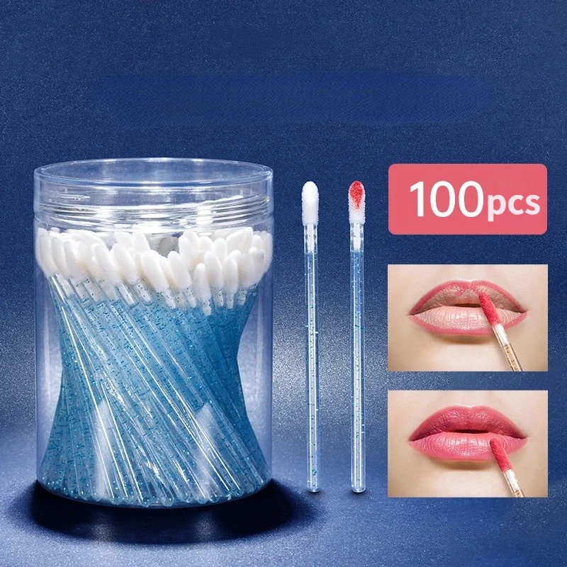 100 crystal rod jednorazowy pędzelek do ust stick przenośny szminka glaze brush flokowanie miękkie układanie włosów lip line przyrządy do makijażu (pędzel)