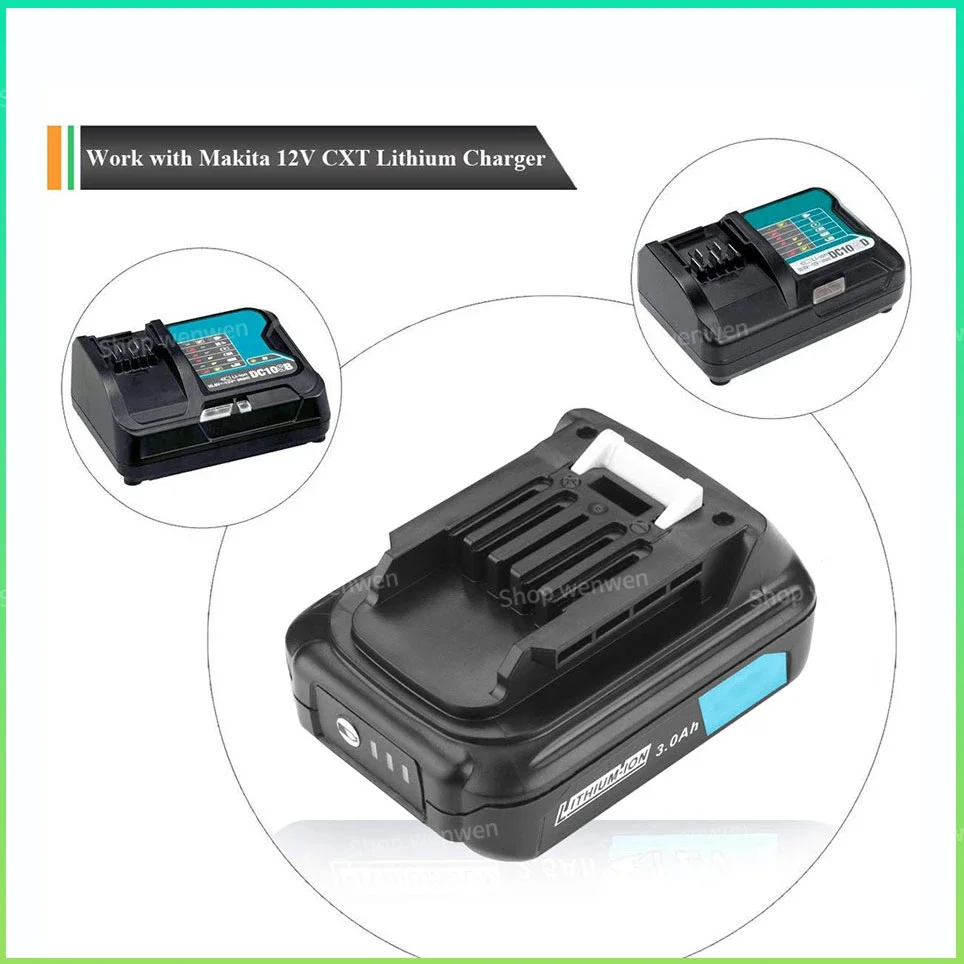 Makita 12v Lithium Ion Battery 197390-1 BL1015 1973901 BL1021B BL1041B BL1015B BL1020B BL1040B 3000mAh Li-ion Battery