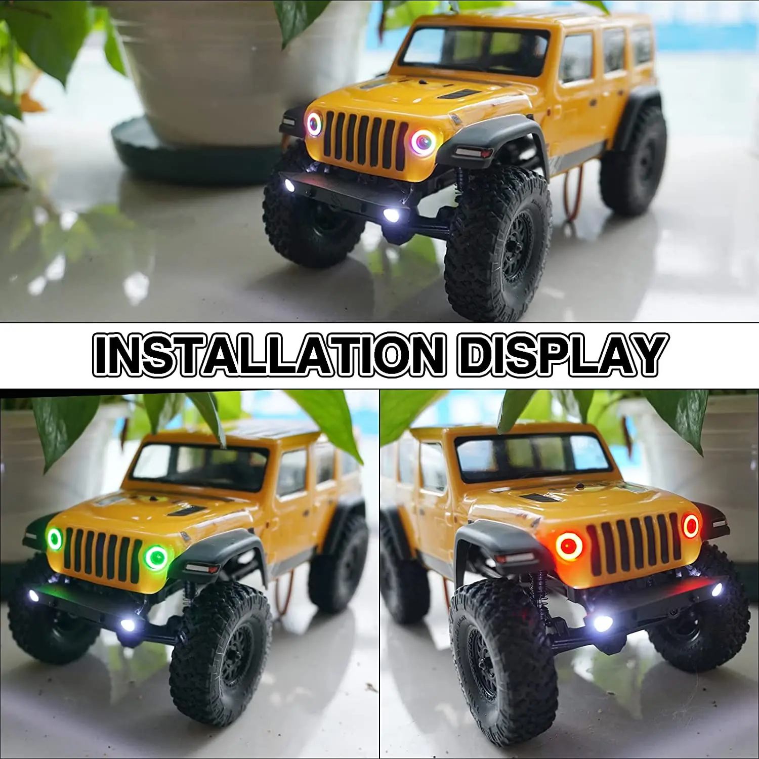 RC Light RC Headlights Angel Eyes 12 Modes 1/24 RC Light for Axial SCX24 C10 / JLU/Deadbolt/Bronco/Jeep Gladiator RC Crawler Car